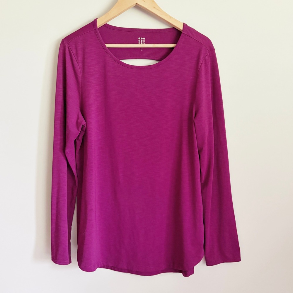 Title Nine Magenta Purple Slub Knit Jive Top Size Large Cutout Back Athletic
